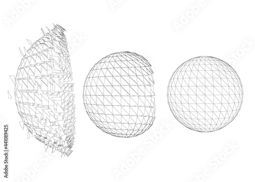 Contour with a sequence of exploding a sphere isolated on a white background. Vector illustration