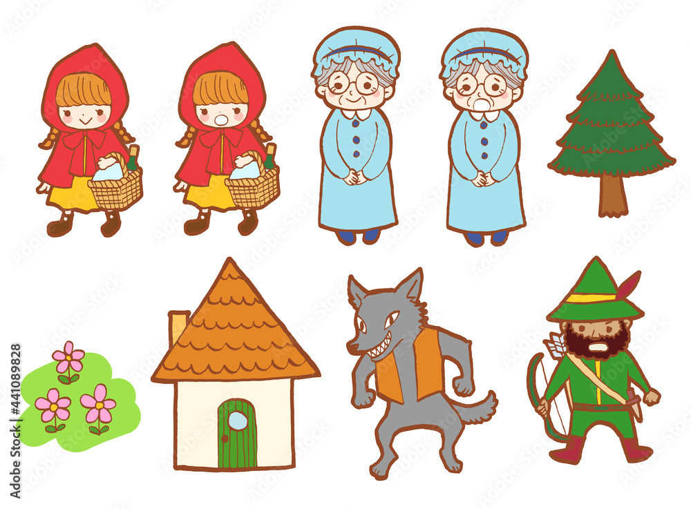 赤ずきんちゃんのイラスト登場人物セット 赤ずきんちゃんのイラスト登場人物セット