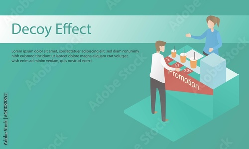 Decoy effect,Business pricing strategy,increase sales and profits,phenomenon whereby consumer change their preference between two options when presented with a third option,vector illustration.
