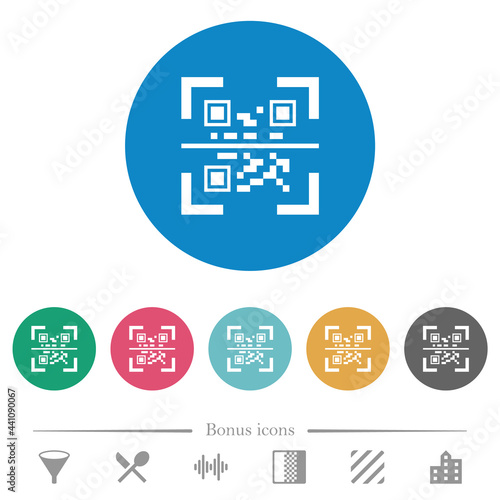 QR code scanning flat round icons