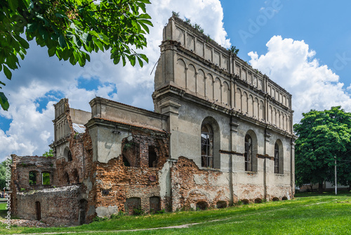 Brody, Ukraine - june, 2021: The ruins of The Old fortress synagogue of Brody "Brody Kloiz", Lviv region of western Ukraine. 