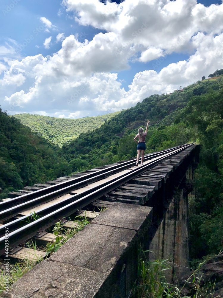 Fototapeta premium person on the railway