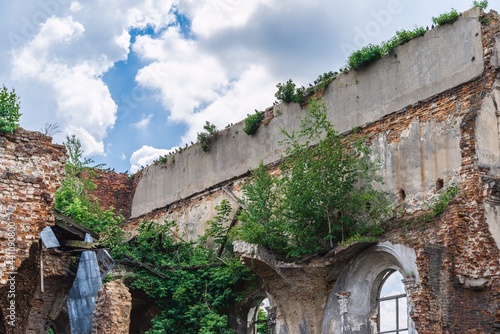 Brody, Ukraine - june, 2021: The ruins of The Old fortress synagogue of Brody "Brody Kloiz", Lviv region of western Ukraine. 