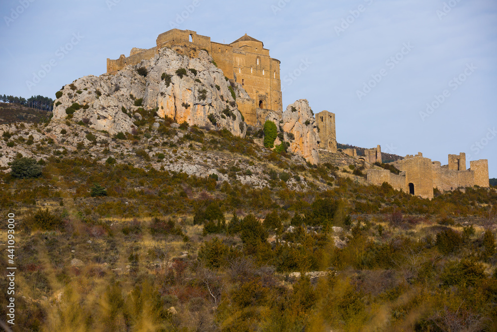 Castillo de Loarre - medieval Spanish fortress with defense wall