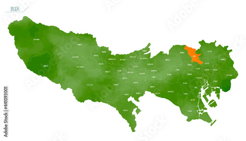 水彩風の地図　東京都　北区