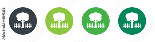Garden with fence icon symbol. Outdoor decoration concept.