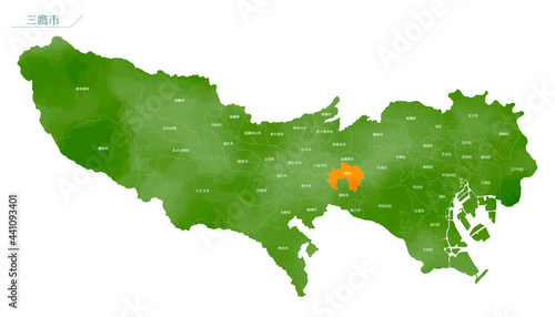 水彩風の地図　東京都　三鷹市