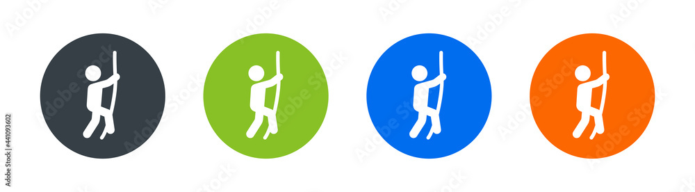 Climbing icon on round button. Sport concept. Vector illustration Climbing icon on round button. Sport concept. Vector illustration