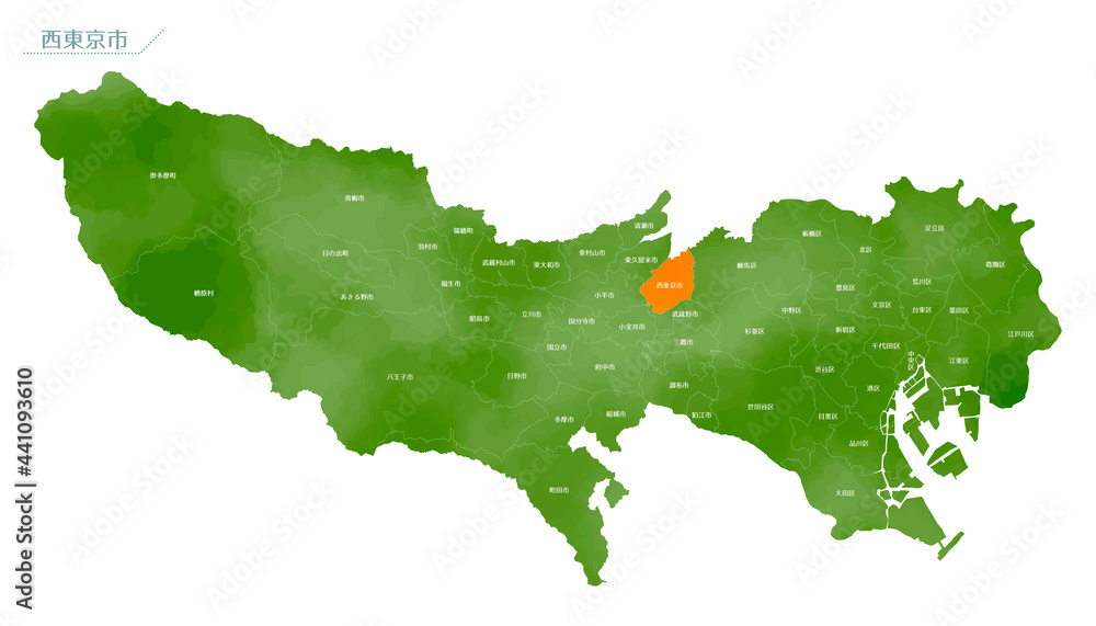 水彩風の地図　東京都　西東京市
