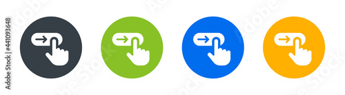 Hand gesture slide for unlock icon. Switch arrow to the right button. Vector illustration.