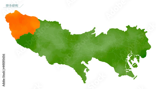 水彩風の地図　東京都　奥多摩町