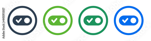 Toggle switch on vector icon, Active position button isolated on white background.