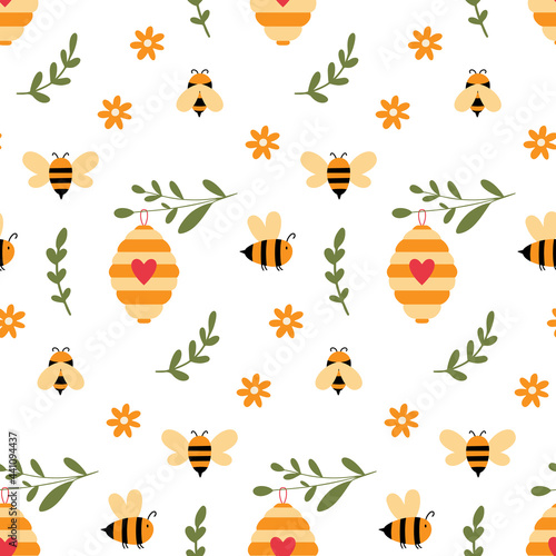 Bumble bee Seamless pattern Honeybee vector pattern