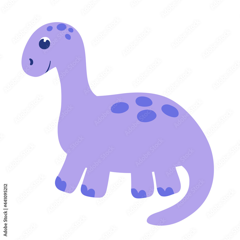 Fototapeta premium Cute little baby dinosaur. The vector illustration is isolated on a white background. Dinosaur icon in flat style for designing dino party, children holiday