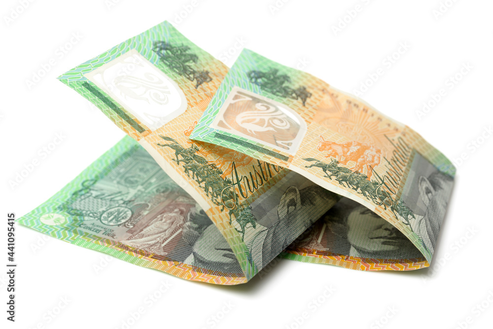 Obraz premium Australia Dollar, Bank note of Australia on white background