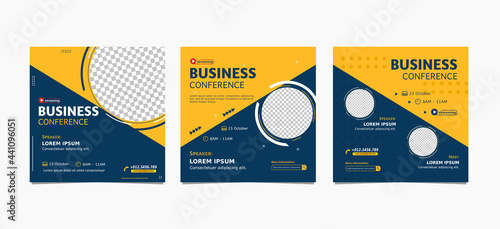 Set of webinar business for social media post. Modern poster, brochure digital banner template on square size