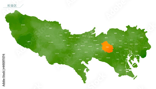 水彩風の地図　東京都　杉並区