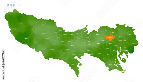 水彩風の地図　東京都　豊島区
