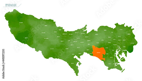 水彩風の地図　東京都　世田谷区