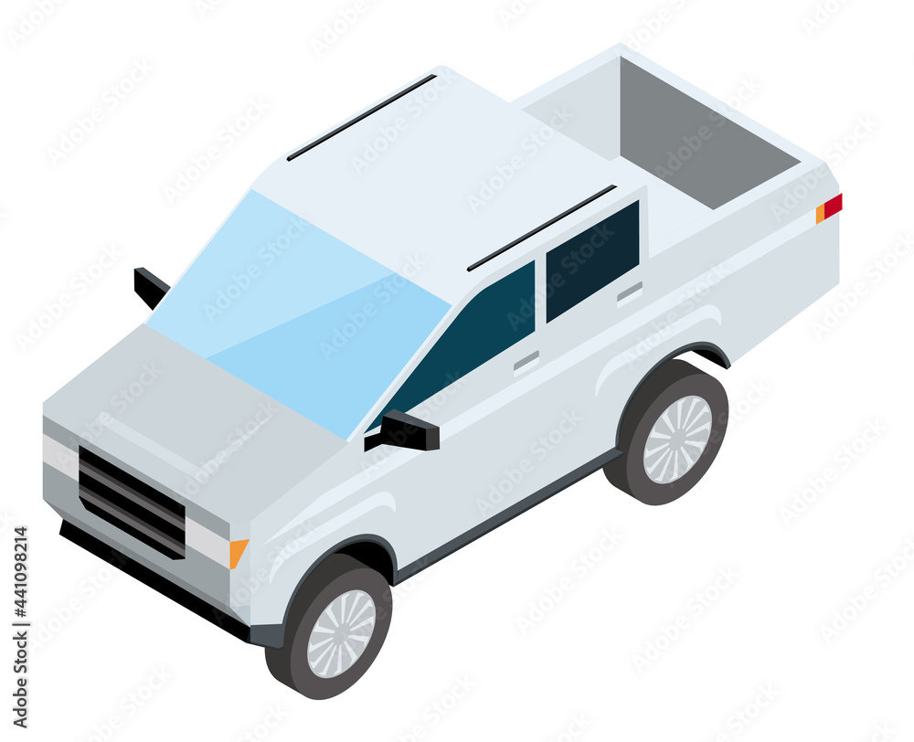 SUV車ピックアップトラック アイソメトリックスの自動車のイラスト 3D立体イラスト白バック SUV車ピックアップトラック アイソメトリックスの自動車のイラスト 3D立体イラスト白バック