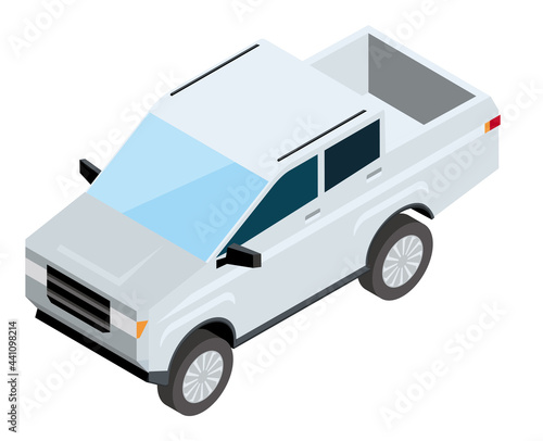 SUV車ピックアップトラック アイソメトリックスの自動車のイラスト 3D立体イラスト白バック