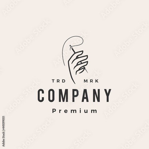 hand hold needle thread hipster vintage logo vector icon illustration