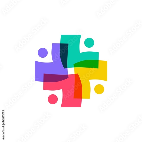 health cross people diversity family group team community logo vector icon illustration