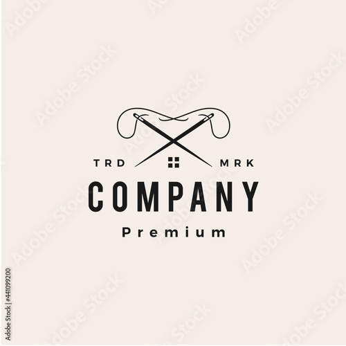 needle thread house hipster vintage logo vector icon illustration