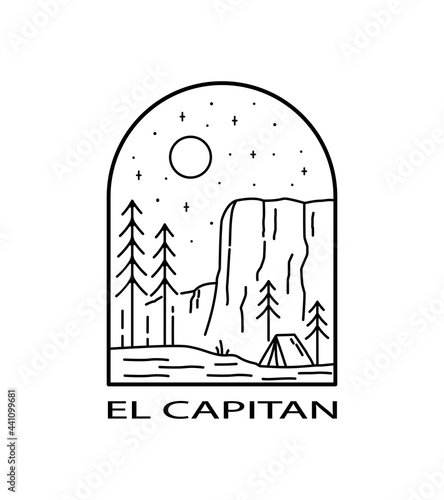 camp in yosemite national park - line art mono line for pin graphic illustration vector art t-shirt design