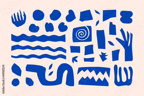 Inspired Matisse Geometric and Organic Shapes in a trendy minimal style. Vector Art Collage Elements made of cut paper