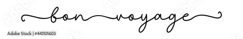 BON VOYAGE. Typography script travel quote bon voyage. Hand drawn modern calligraphy inspiring text - bon voyage. Label, stamp, logo icon vector design.