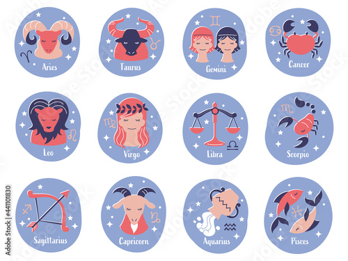 Flat design zodiac sign vector art フラットデザインのおしゃれな12星座セット