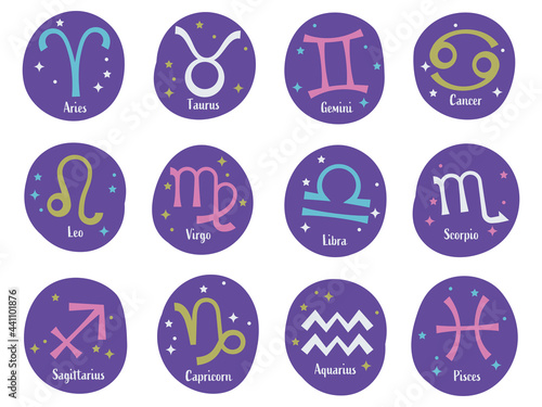 Flat design zodiac sign vector art フラットデザインの12星座記号セット