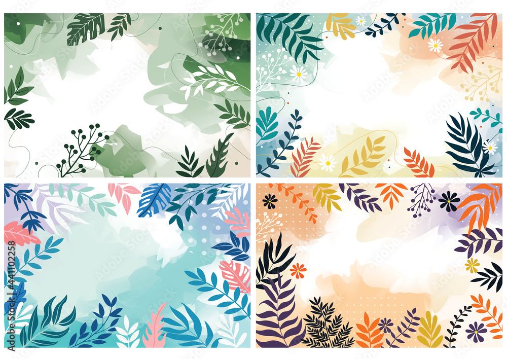 Set flower Spring background with beautiful. flower background for design. Colorful background with tropical plants. Place for your text. Set flower Spring background with beautiful. flower background for design. Colorful background with tropical plants. Place for your text.