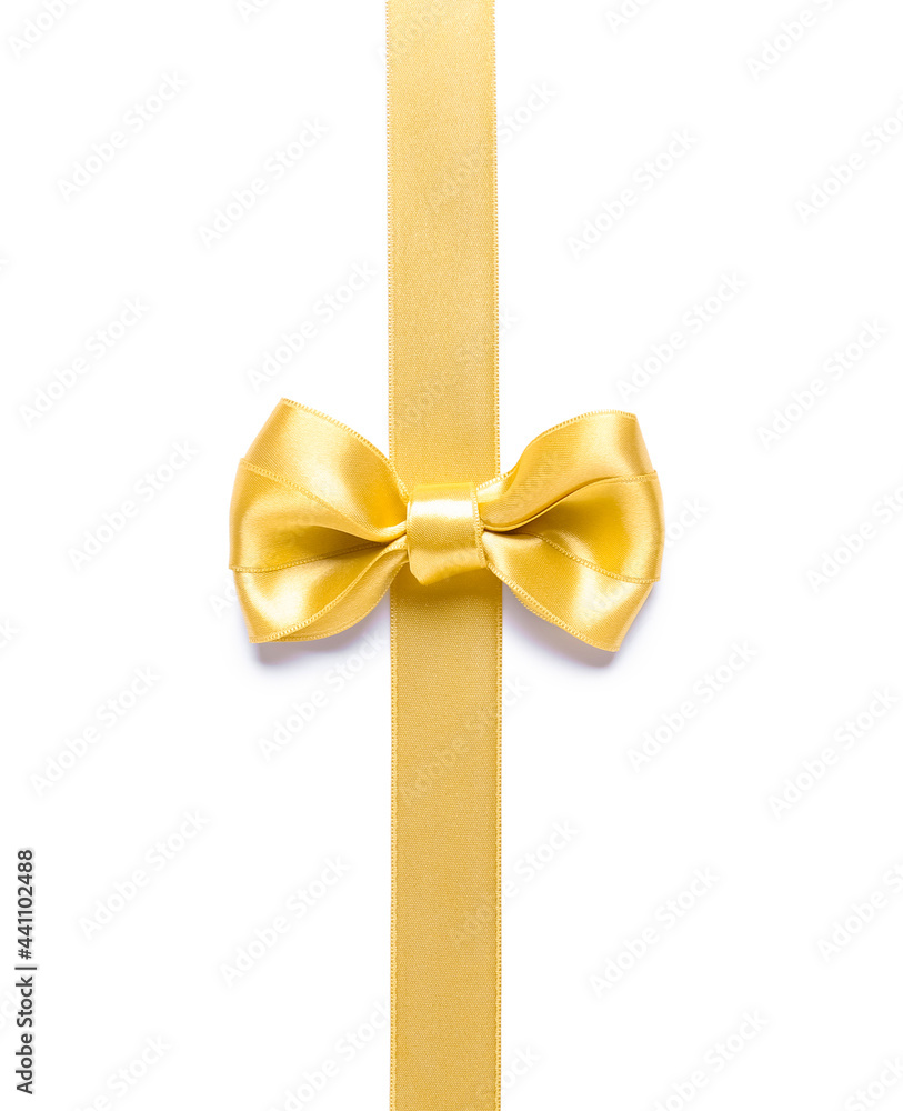 Beautiful golden ribbon with bow on white background Beautiful golden ribbon with bow on white background