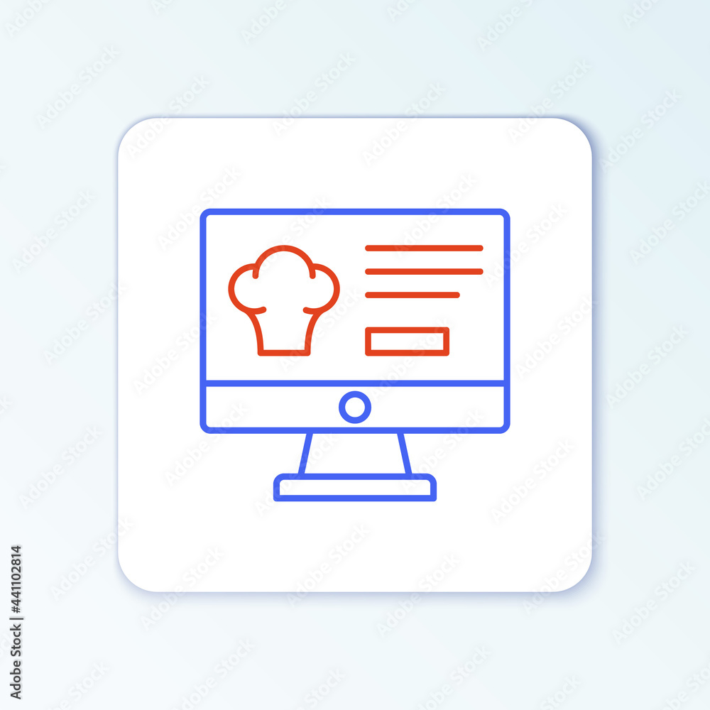Line Online ordering and fast food delivery icon isolated on white background. Colorful outline concept. Vector Line Online ordering and fast food delivery icon isolated on white background. Colorful outline concept. Vector