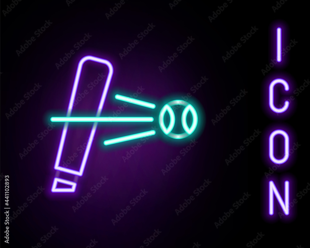 Glowing neon line Baseball bat with ball icon isolated on black background. Colorful outline concept. Vector Glowing neon line Baseball bat with ball icon isolated on black background. Colorful outline concept. Vector