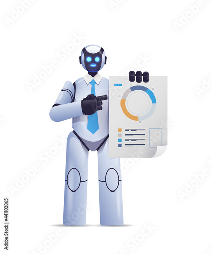 modern robot analyzing statistics diagram financial data analyzing artificial intelligence technology concept