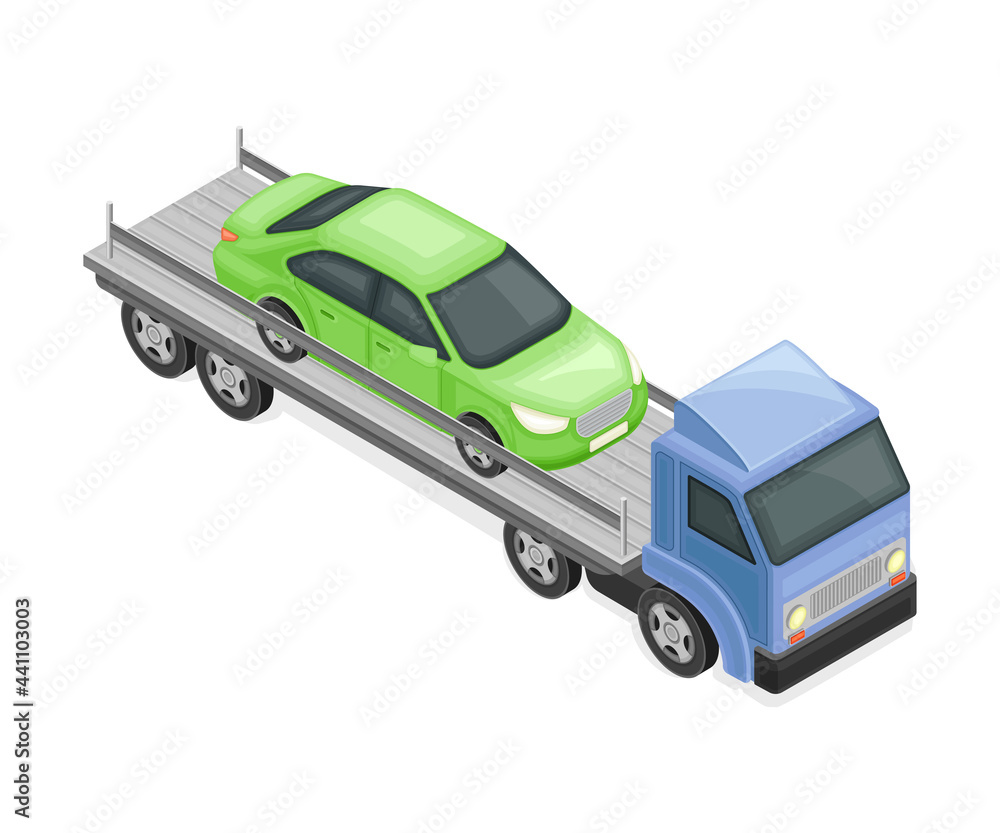 Car Transporter Truck with Auto for Retail Sales Isometric Vector Illustration Car Transporter Truck with Auto for Retail Sales Isometric Vector Illustration