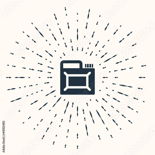 Grey Canister for motor machine oil icon isolated on beige background. Oil gallon. Oil change service and repair. Engine oil sign. Abstract circle random dots. Vector