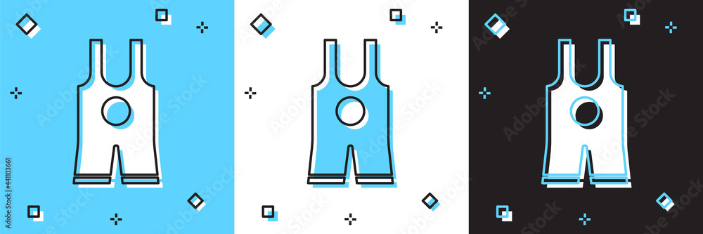 Set Wrestling singlet icon isolated on blue and white, black background. Wrestling tricot. Vector Set Wrestling singlet icon isolated on blue and white, black background. Wrestling tricot. Vector