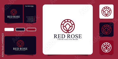 creative flower logo with circle and line art style template and business card design