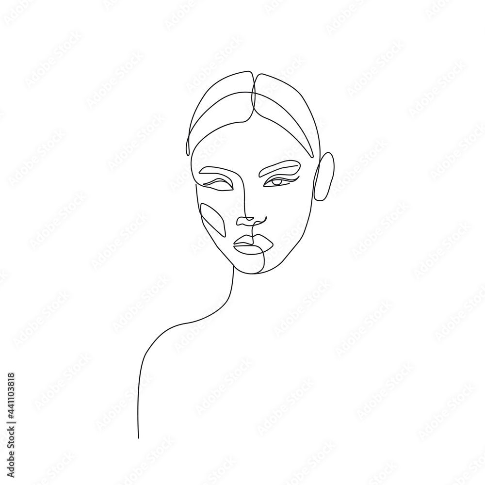 Abstract Woman Continuous Line Art Vector Drawing. Female Face in Modern Minimalist Simple Linear Style Black Sketch Isolated on White Background. Beauty Fashion Drawing for Print, Poster, Wall Decor. Abstract Woman Continuous Line Art Vector Drawing. Female Face in Modern Minimalist Simple Linear Style Black Sketch Isolated on White Background. Beauty Fashion Drawing for Print, Poster, Wall Decor.