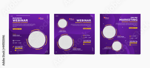 Set of webinar business for social media post. Modern poster, brochure digital banner template on square size