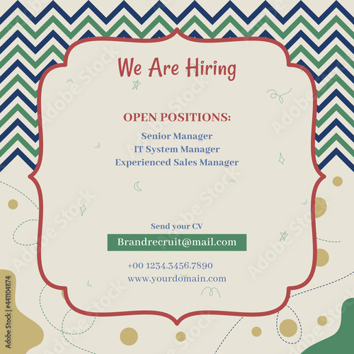 social media square banner for post feed. Job vacancies or job hiring templates with character illustrations