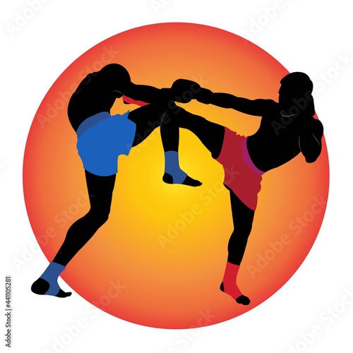 Black silhouette fighting muay thai