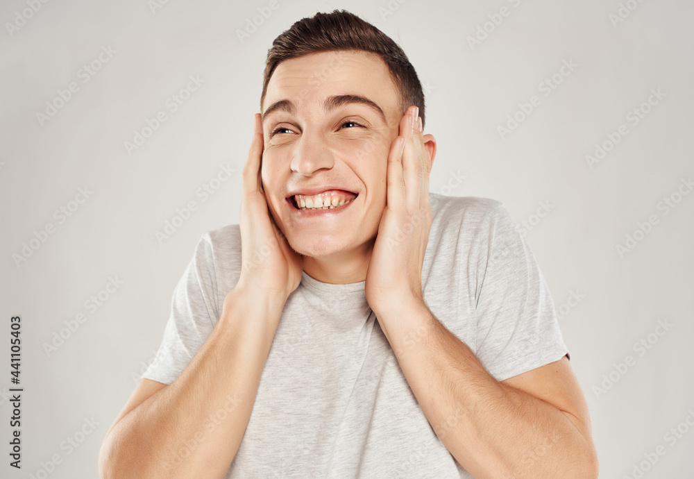 Cheerful man emotion joy entertainment studio lifestyle Cheerful man emotion joy entertainment studio lifestyle