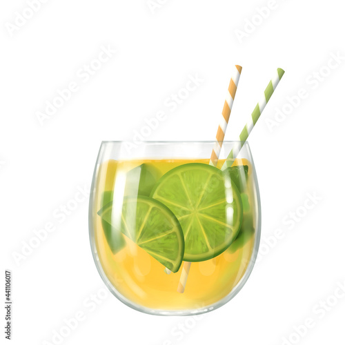 Summer coctail with lime. Isolated on white photo