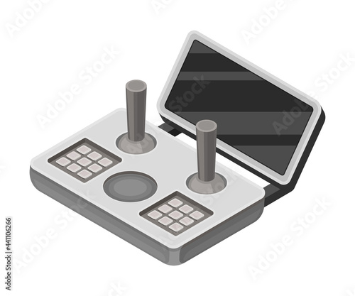 Drone Remote Controller or Control Panel with Stick, Display and Keypad Vector Isometric Illustration