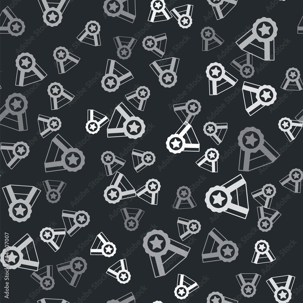 Grey Medal icon isolated seamless pattern on black background. Winner symbol. Vector Grey Medal icon isolated seamless pattern on black background. Winner symbol. Vector